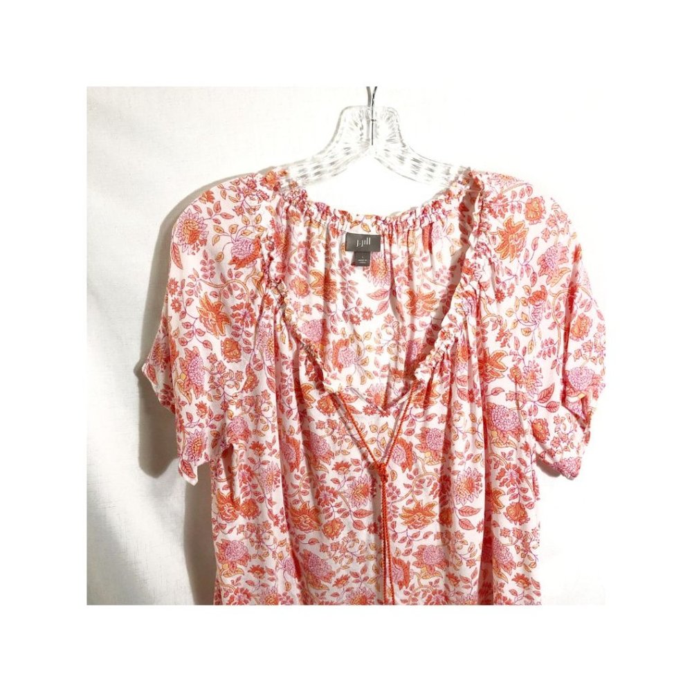 J. Jill Boho Peasant Tunic Top Size L  Large Pink Orange Floral Print - Picture 5 of 10